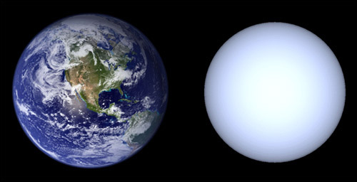 Größenvergleich: Erde = weißer Zwergstern